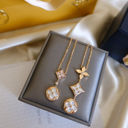 [Blaue Tränen]Farbe Blüte Lasso Halskette Roségold weiß Perlmutt und Diamant