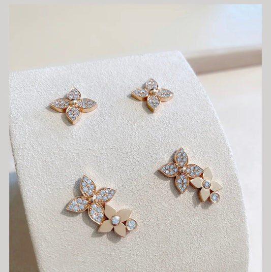 [BLAUE TRÄNEN] STERNBLUMEN-OHRSTECKER ROTGOLD DIAMANTEN