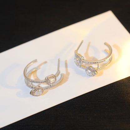 [Blue Tears Jewelry]CREOLES MY TWIN 2 RANGS SILVER DIAMOND EARRINGS