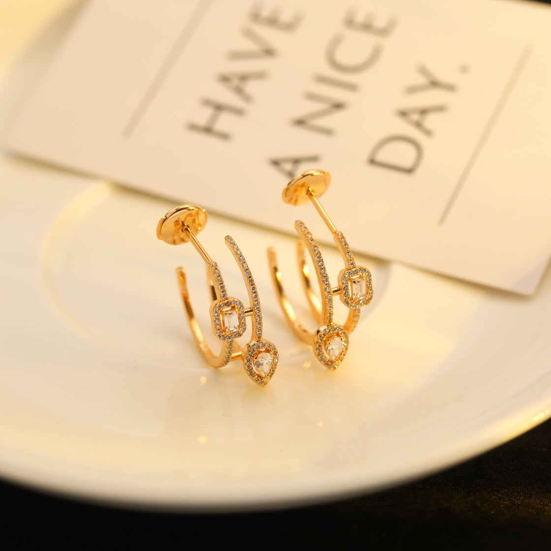 [Blue Tears Jewelry]CREOLES MY TWIN 2 RANGS SILVER DIAMOND EARRINGS
