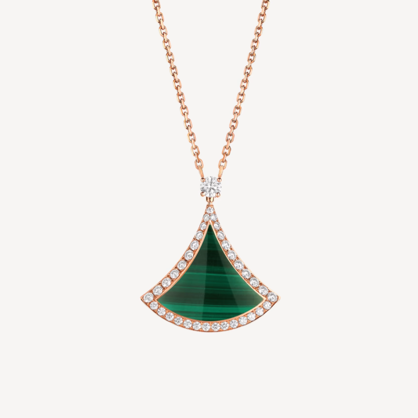 [BLAUE TRÄNEN]DREAM MALACHIT DIAMANT GEPAART ROTGOLD HALSKETTE