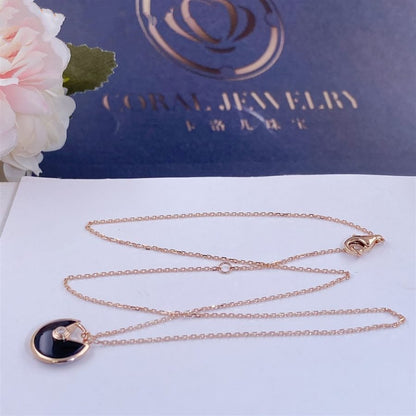 [BLAUE TRÄNEN]AMULETT ROSÉGOLD ONYX HALSKETTE