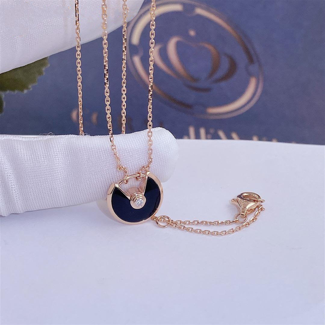 [BLAUE TRÄNEN]AMULETT ROSÉGOLD ONYX HALSKETTE