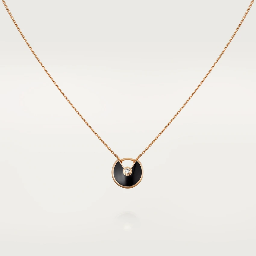 [BLAUE TRÄNEN]AMULETT ROSÉGOLD ONYX HALSKETTE