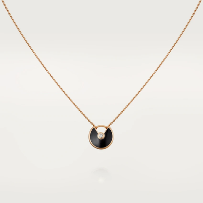 [BLAUE TRÄNEN]AMULETT ROSÉGOLD ONYX HALSKETTE