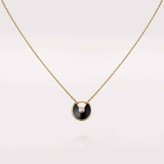 [BLAUE TRÄNEN]AMULETT ROSÉGOLD ONYX HALSKETTE