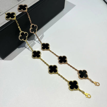 [BLUE TEARS]クローバー5モチーフ ブラックオニキスブレスレット