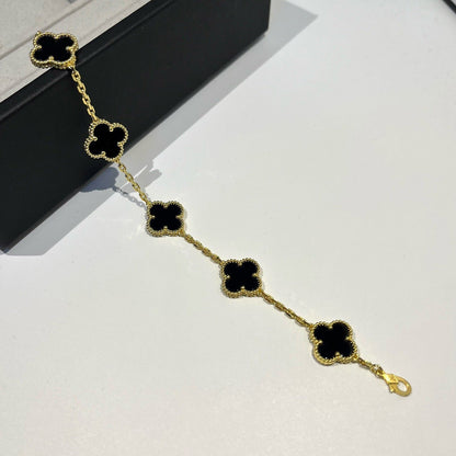 [BLUE TEARS]クローバー5モチーフ ブラックオニキスブレスレット