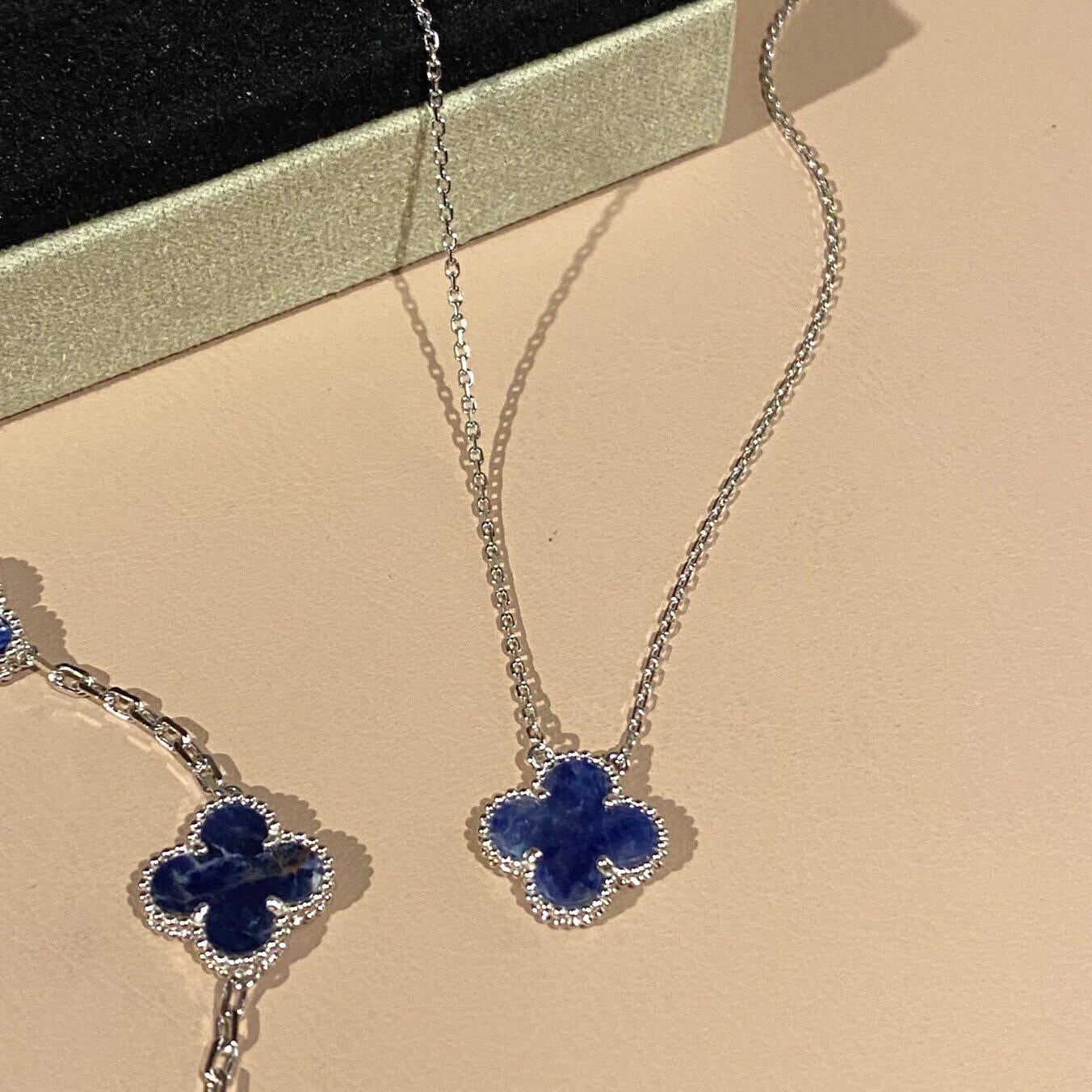 [BLAUE TRÄNEN]CLOVER 15MM PIETERSIT HALSKETTE SILBER