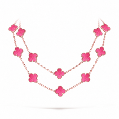 [Blue Tears Jewelry] NEW CLOVER 20 MOTIFS PINK ENAMEL NECKLACE