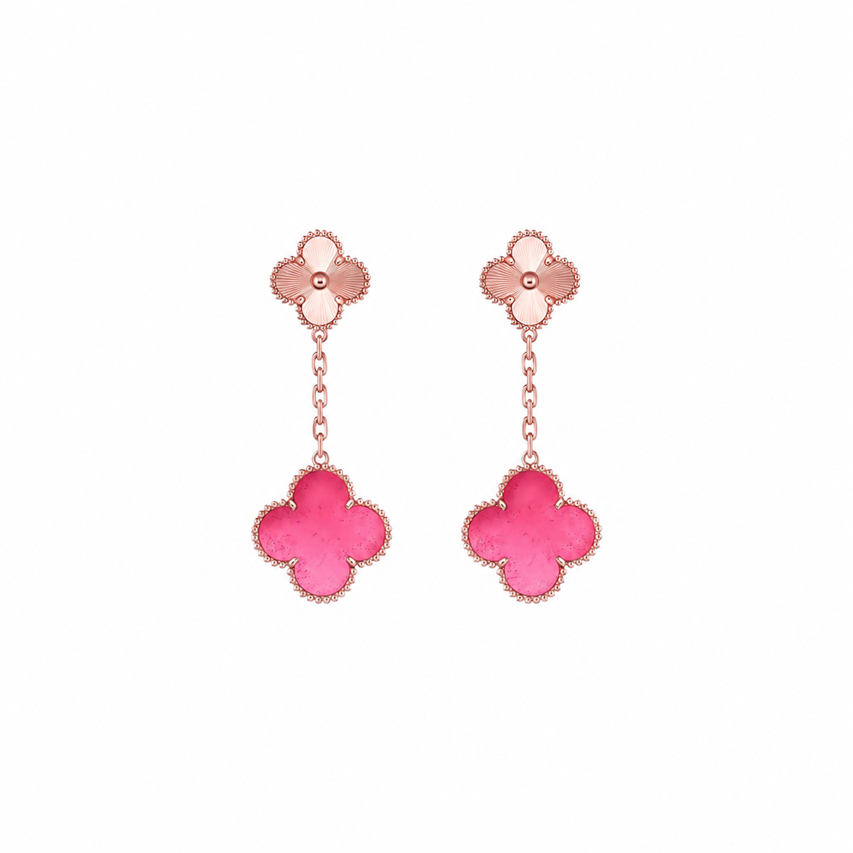 [Blue Tears Jewelry]NEW CLOVER 2 MOTIF PINK ENAMEL EARRINGS