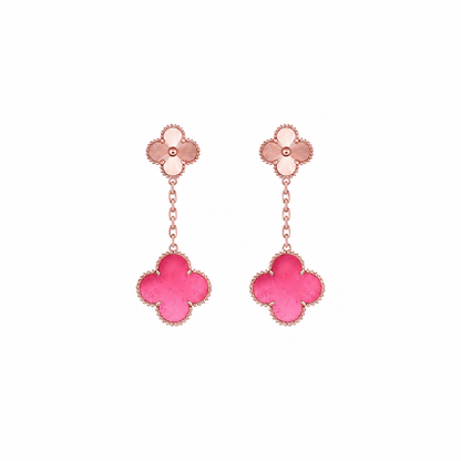 [Blue Tears Jewelry]NEW CLOVER 2 MOTIF PINK ENAMEL EARRINGS