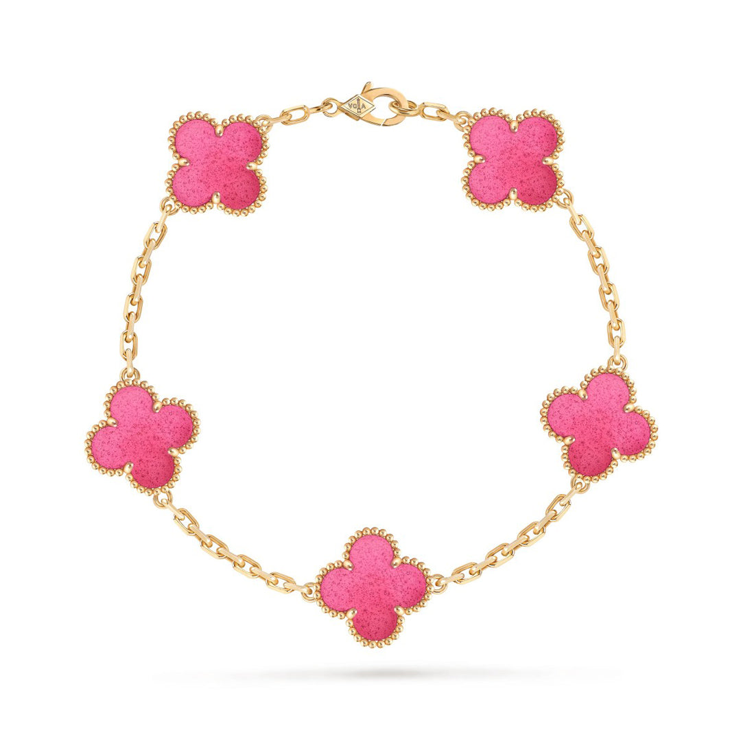 [Blue Tears Jewelry]NEW CLOVER 5 MOTIFS PINK ENAMEL BRACELET