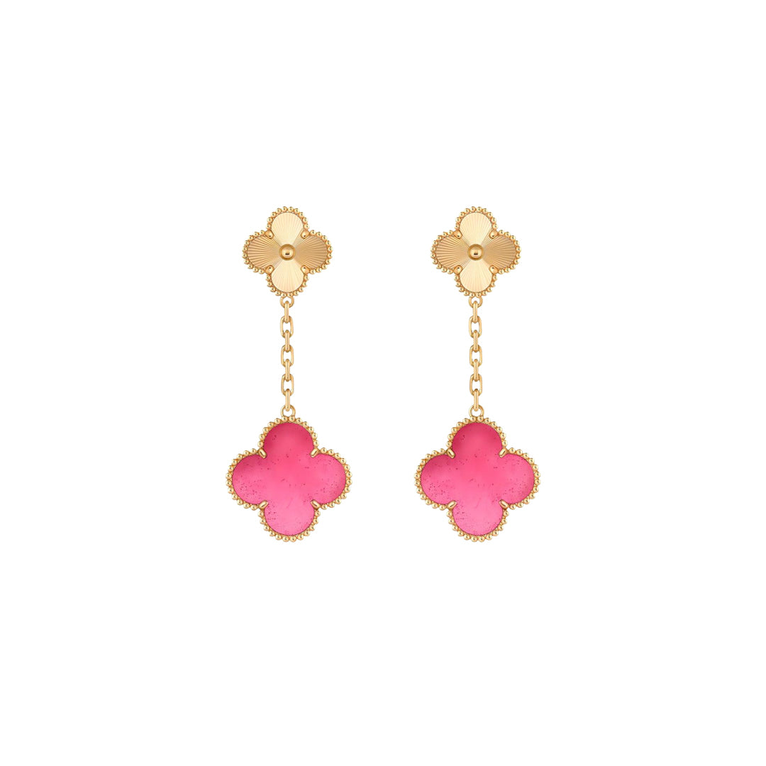 [Blue Tears Jewelry]NEW CLOVER 2 MOTIF PINK ENAMEL EARRINGS