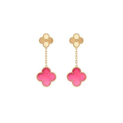 [Blue Tears Jewelry]NEW CLOVER 2 MOTIF PINK ENAMEL EARRINGS