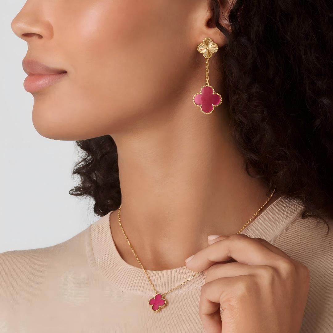 [Blue Tears Jewelry] NEW CLOVER 15MM PINK ENAMEL NECKLACE