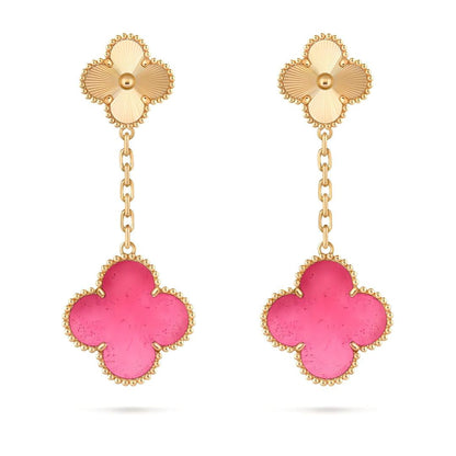 [Blue Tears Jewelry]NEW CLOVER 2 MOTIF PINK ENAMEL EARRINGS