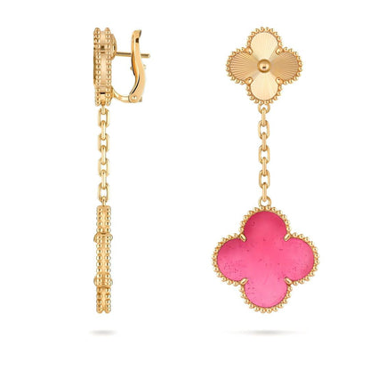 [Blue Tears Jewelry]NEW CLOVER 2 MOTIF PINK ENAMEL EARRINGS