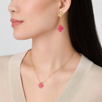[Blue Tears Jewelry]NEW CLOVER 2 MOTIF PINK ENAMEL EARRINGS