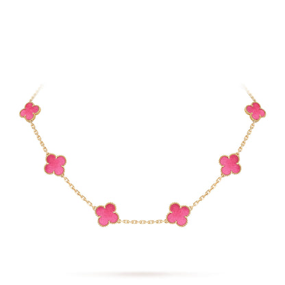 [Blue Tears Jewelry]NEW CLOVER 10 MOTIFS PINK ENAMEL NECKLACE