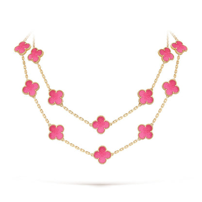 [Blue Tears Jewelry] NEW CLOVER 20 MOTIFS PINK ENAMEL NECKLACE