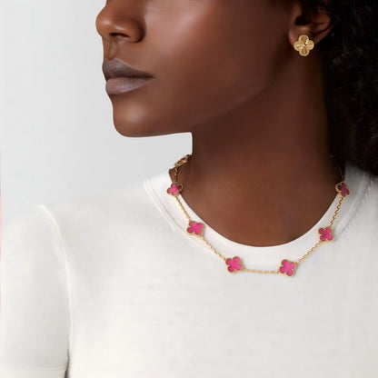 [Blue Tears Jewelry]NEW CLOVER 10 MOTIFS PINK ENAMEL NECKLACE