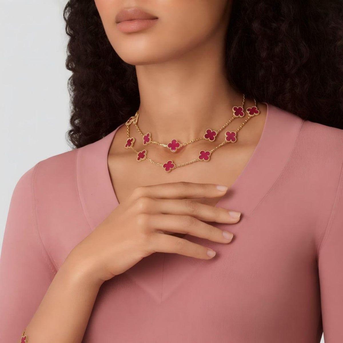[Blue Tears Jewelry] NEW CLOVER 20 MOTIFS PINK ENAMEL NECKLACE