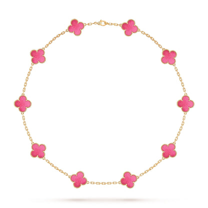 [Blue Tears Jewelry]NEW CLOVER 10 MOTIFS PINK ENAMEL NECKLACE