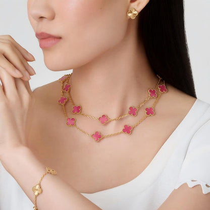 [Blue Tears Jewelry] NEW CLOVER 20 MOTIFS PINK ENAMEL NECKLACE