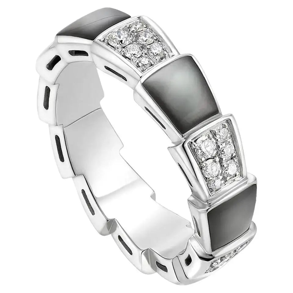 [BLAUE TRÄNEN]SERPENTI RING SILBER DIAMANT SCHWARZER MOP 4MM