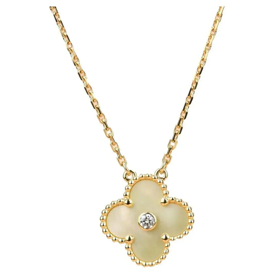 [BLAUE TRÄNEN]CLOVER 15MM DIAMANT GOLD PERLMUTT HALSKETTE