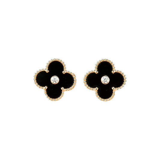 [BLAUE TRÄNEN]CLOVER MEDIUM 1 MOTIFS ONYX DIAMANT OHRRINGE