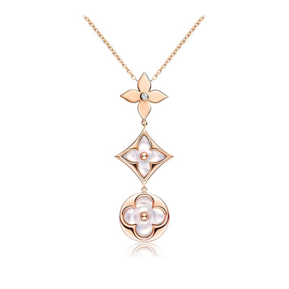 [Blaue Tränen]Farbe Blüte Lasso Halskette Roségold weiß Perlmutt und Diamant