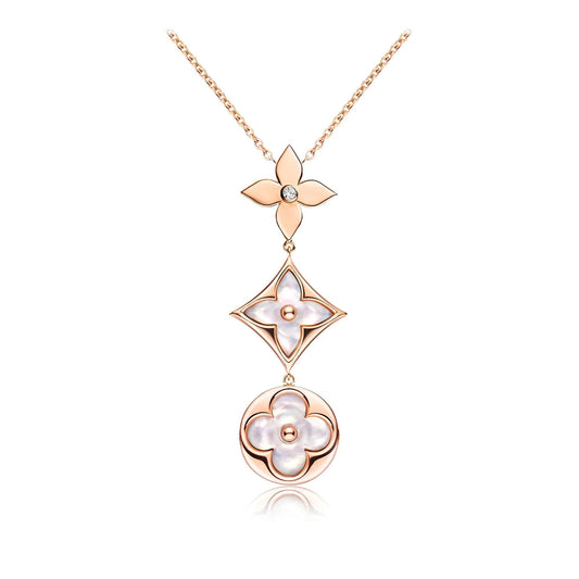 [Blaue Tränen]Farbe Blüte Lasso Halskette Roségold weiß Perlmutt und Diamant