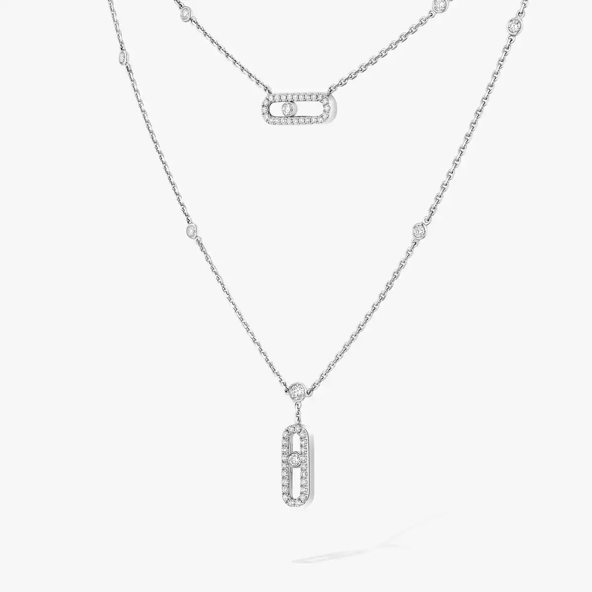 [Blue Tears Jewelry]2 Rows Rose Gold Diamond Pave_ Necklace Move Uno