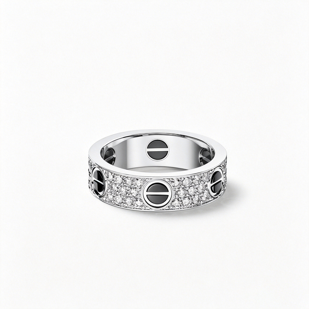 [Blue Tears Jewelry]LOVE RING 5.5MM DIAMONDS PAVED CERAMIC