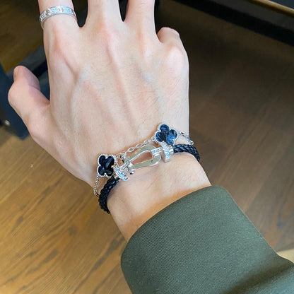 [BLUE TEARS]CLOVER 5 MOTIF PIETERSITE SILVER BRACELET