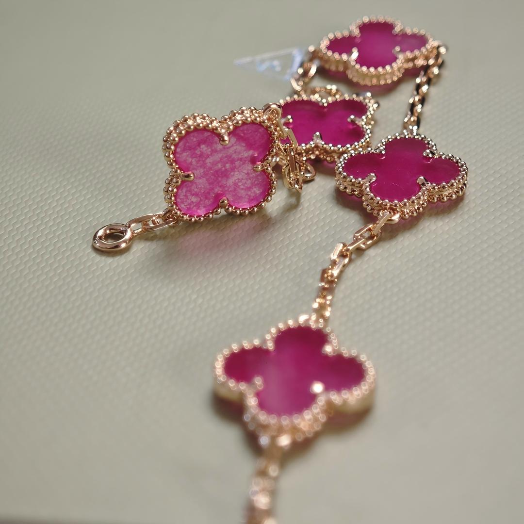 [Blue Tears Jewelry]NEW CLOVER 5 MOTIFS PINK ENAMEL BRACELET
