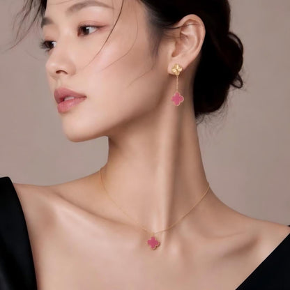 [Blue Tears Jewelry] NEW CLOVER 15MM PINK ENAMEL NECKLACE