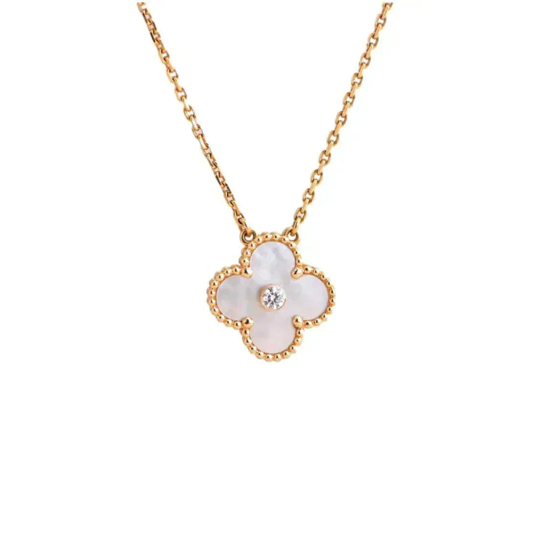 [BLAUE TRÄNEN]CLOVER 15MM DIAMANT WEISSE FRITILLARIA HALSKETTE