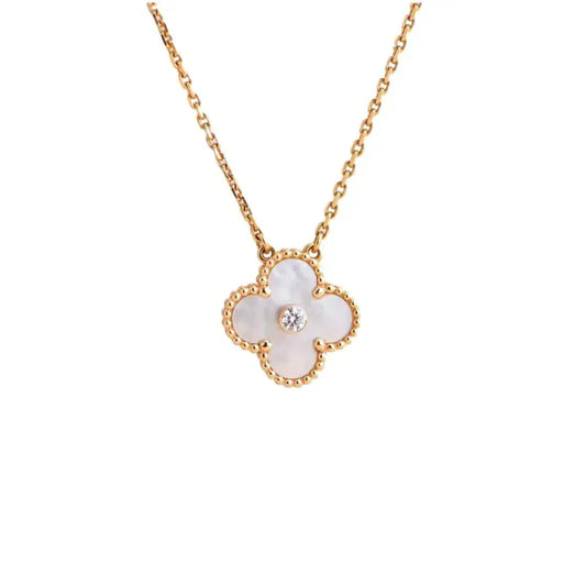 [BLAUE TRÄNEN]CLOVER 15MM DIAMANT WEISSE FRITILLARIA HALSKETTE