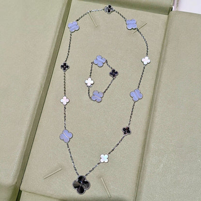 [Blue Tears]DETACHABLE CLOVER 15(11+4) FLOWER SILVER NECKLACE SET