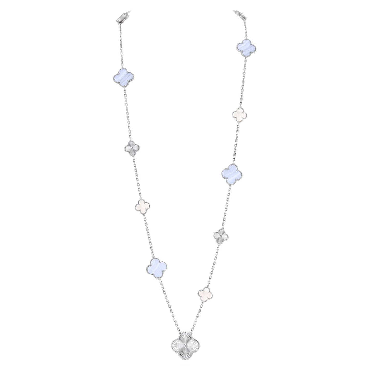 [BLUE TEARS]DETACHABLE CLOVER 15(11+4) FLOWER SILVER NECKLACE SET