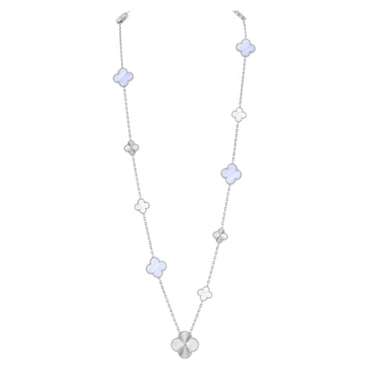 [BLUE TEARS]DETACHABLE CLOVER 15(11+4) FLOWER SILVER NECKLACE SET
