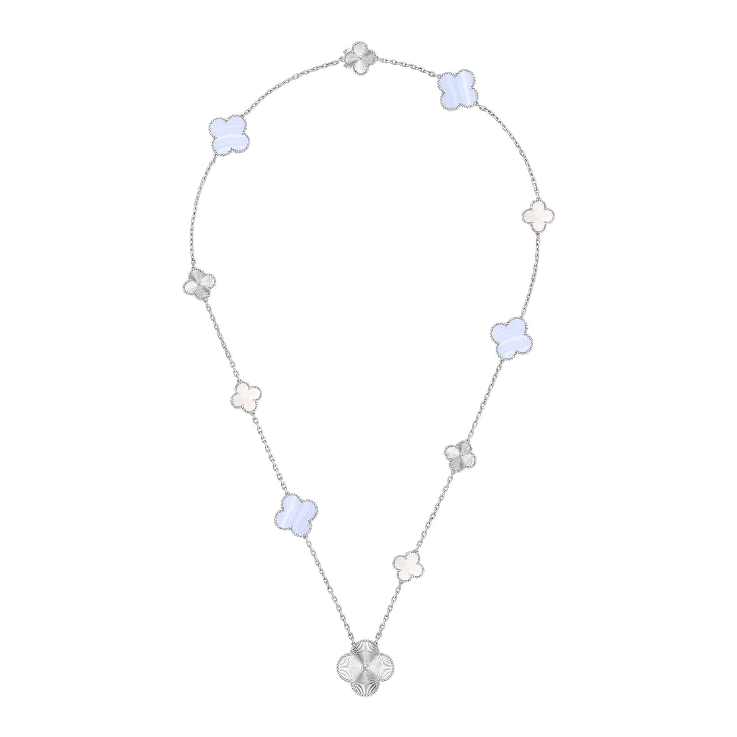 [BLUE TEARS]DETACHABLE CLOVER 15(11+4) FLOWER SILVER NECKLACE SET