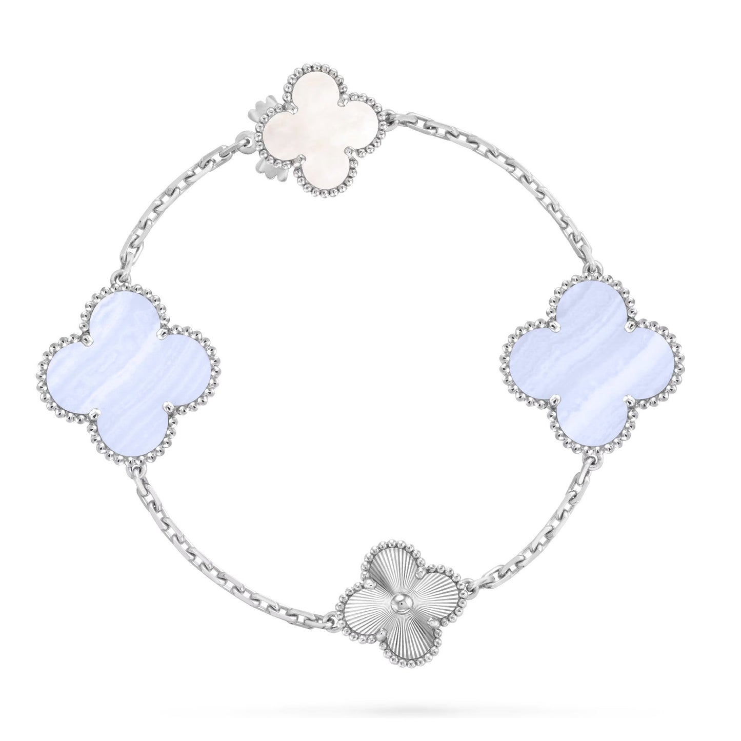 [BLUE TEARS]DETACHABLE CLOVER 15(11+4) FLOWER SILVER NECKLACE SET