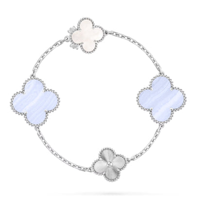 [BLUE TEARS]DETACHABLE CLOVER 15(11+4) FLOWER SILVER NECKLACE SET