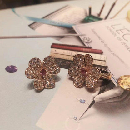 [BLUE TEARS]FRIVOLE PINK GOLD FLOWER DIAMOND EARRINGS