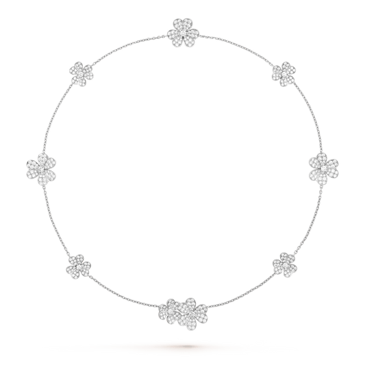 [BLAUE TRÄNEN]FRIVOLE SILBERNE HALSKETTE MIT 9 BLUMEN