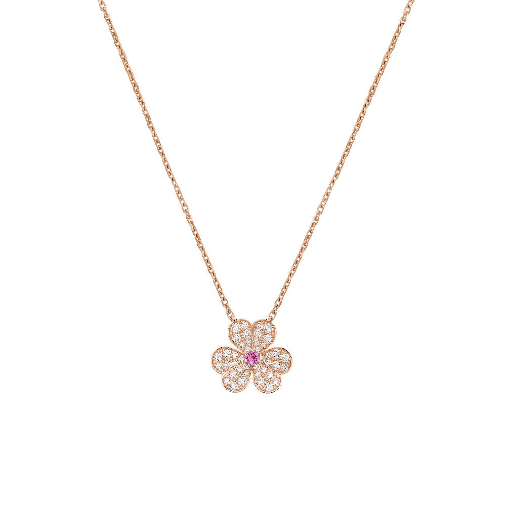 [BLAUE TRÄNEN]FRIVOLE ROSÉGOLD-HALSKETTE MIT BLUMEN UND DIAMANTEN